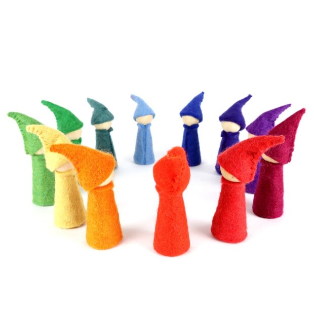 Bauspiel - 50085 - 12 Filz Regenbogen - Gnome aus reiner Schafwolle