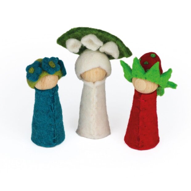 Bauspiel - 50083S - 3 Filz Blumenkinder Sommer - aus reiner Schafwolle